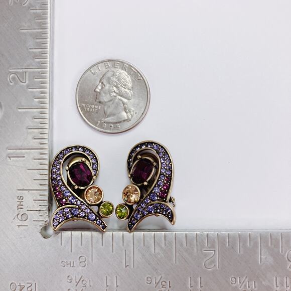 Heidi Daus Beguiling Baroque Purple Multicolor Swirl Pave Jewel Clip On Earrings - Picture 11 of 12